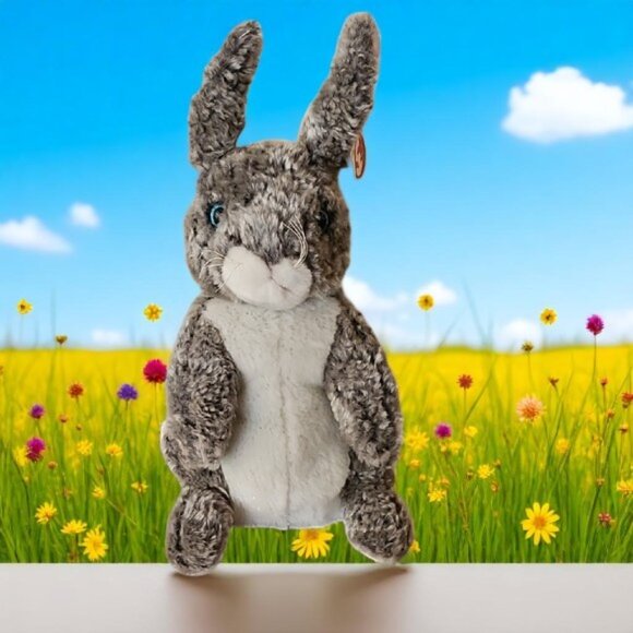 NWT Ty Hopper Gray and White Plush Bunny Toy  realistic soft stuffed - Picture 1 of 11